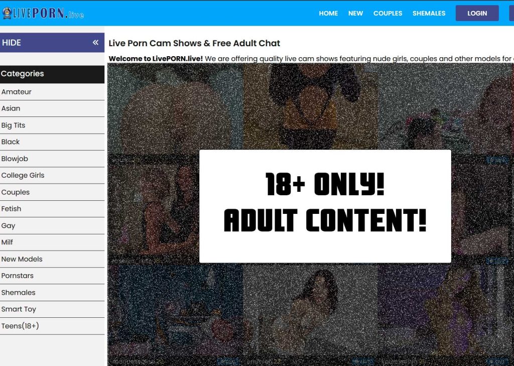 Live Porn Hub homepage cams list